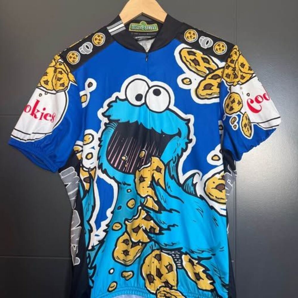 Vintage 2005 Pearl Izumi Cookie Monster Cycling Jersey Sesame Street Medium
